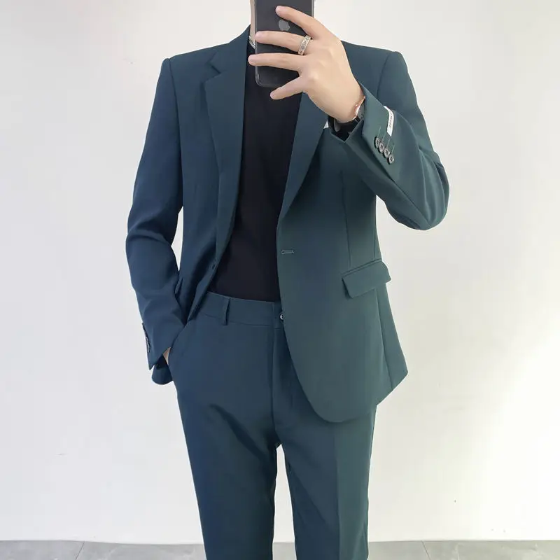 

2022 New Arrival Men Two Pieces Set Slim Suits Male Fashion Solid Color Business Casual Blazer Clothing for Wedding H237