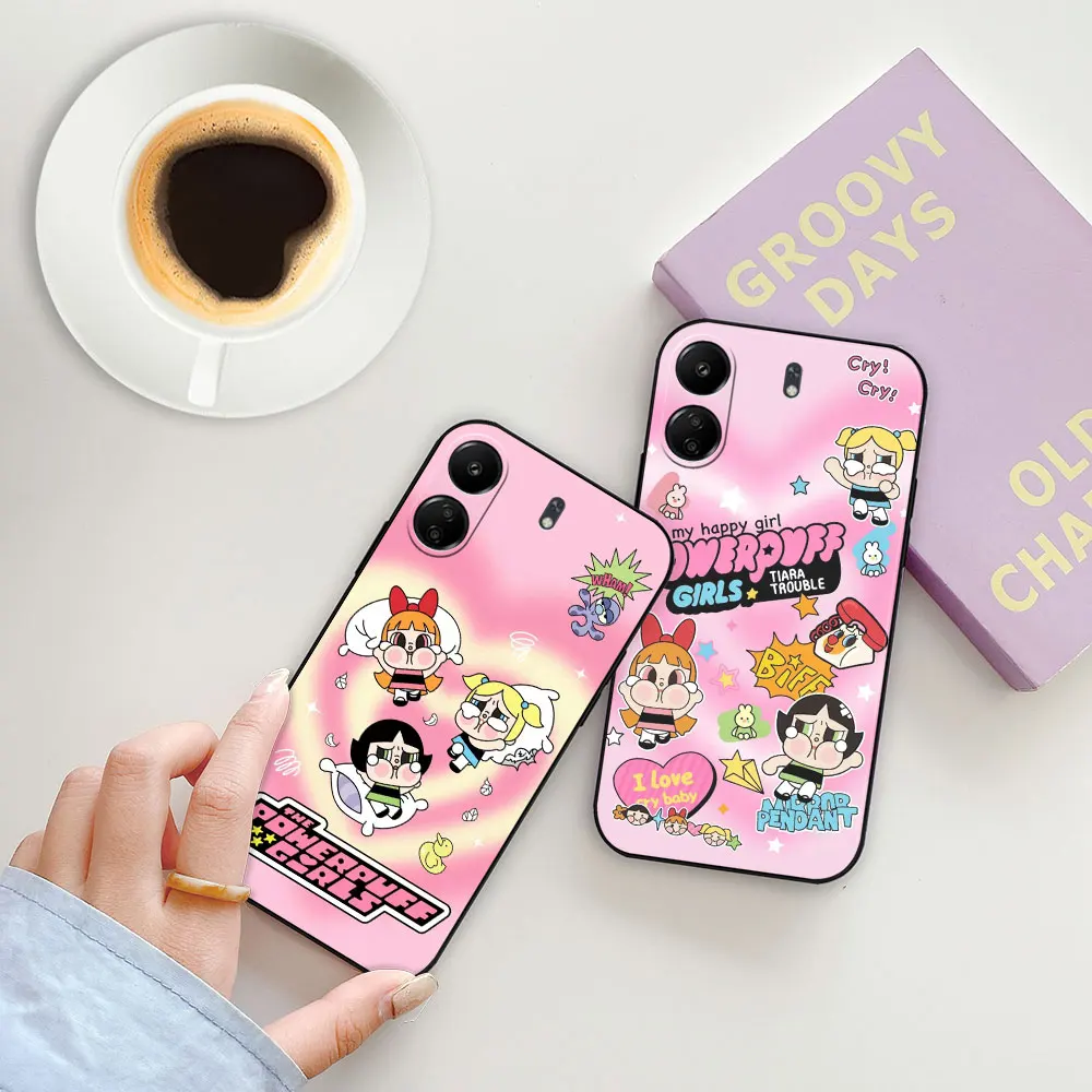 Cartoon The P-Powerpuff Girls Phone Case For Redmi 13C 12C 12 10 10C 9 C K60 K50 K40 K40S Ultra Gaming Pro Plus Black Soft Cover