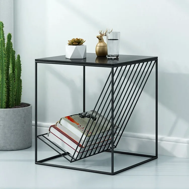 Nordic Black Paint Metal Coffee Table Wrought Iron Bedside Stand