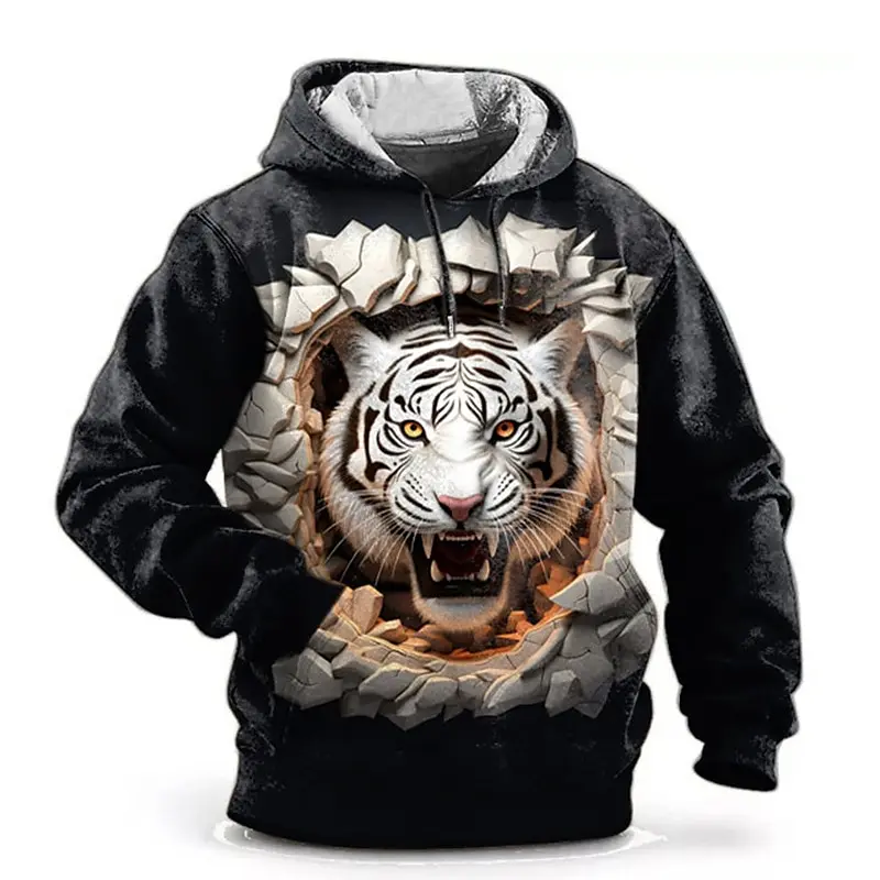 Graphic Tiger Men's Fashion 3D Print Hoodie Sports Outdoor Holiday Vacation Hoodies Blue Purple Hooded Print Front Pocket