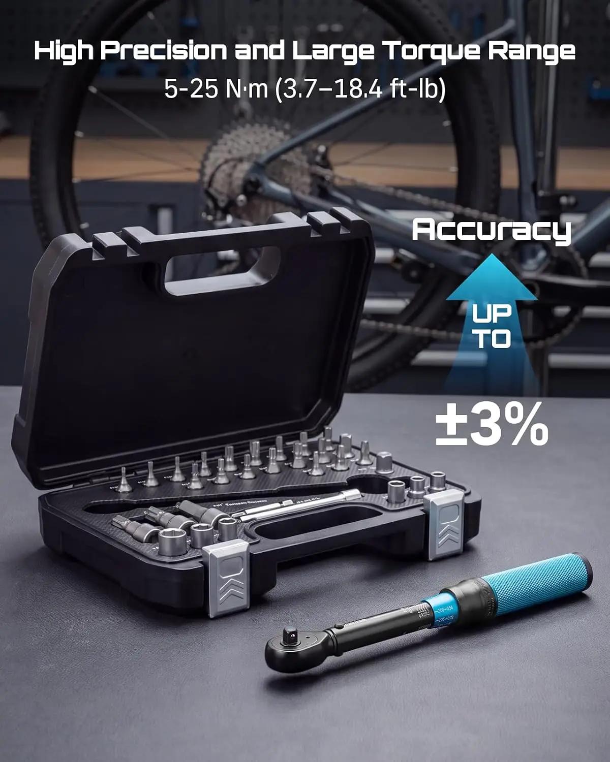 Seesii 1/4-Inch Drive Torque Wrench ±3% High Precision Dual Scale 5-25 N·m 72-Tooth Click Feedback Adjustment Lock Ring Easy Use