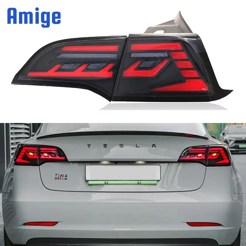 

Автомобильные светодиодные задние фонари для Tesla Model 3 Model Y 2016-2021 Задний противотуманный фонарь Стоп-сигнал Реверсивный динамический указатель поворота Задний фонарь