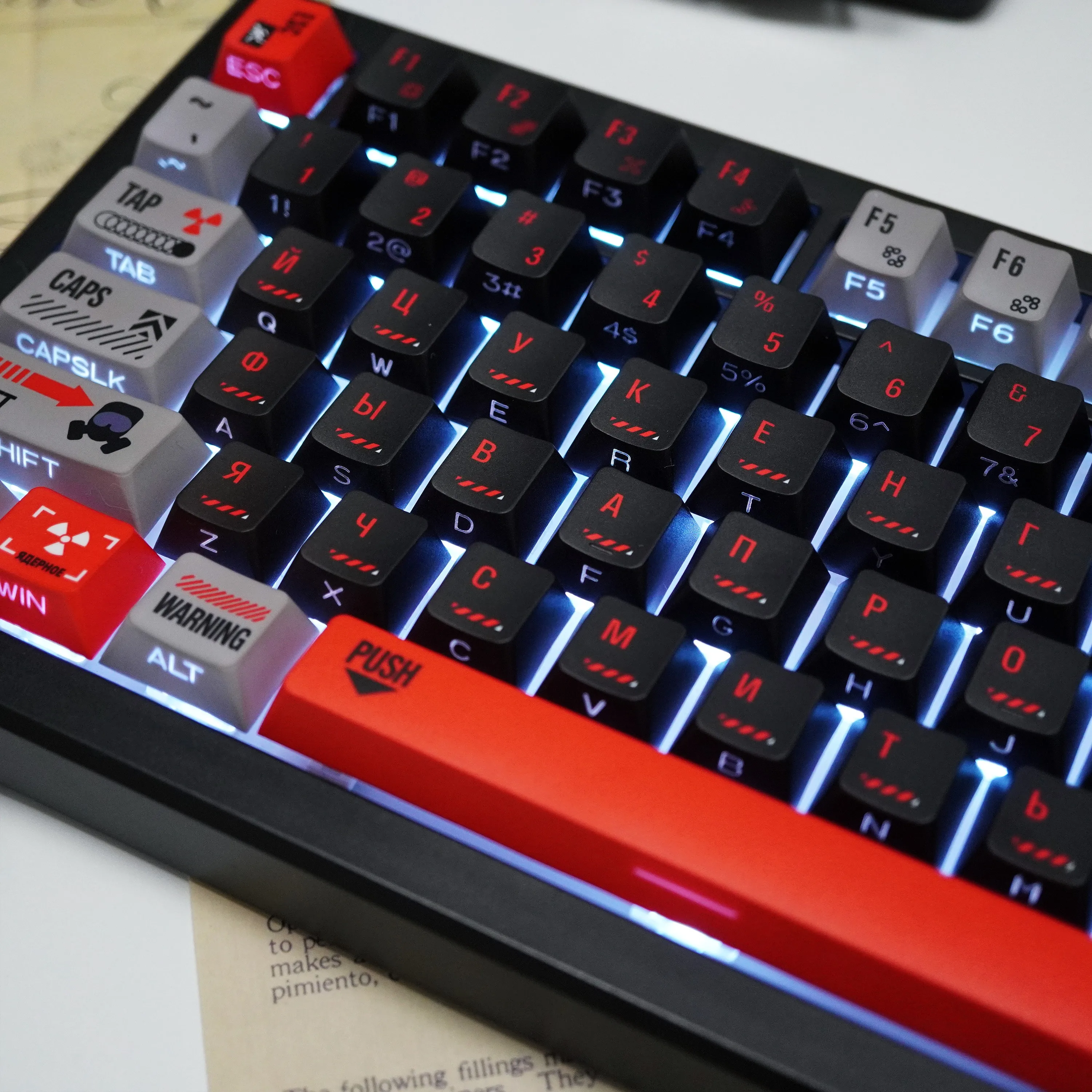 Russian Keycaps Cherry Profile Chernobyl Nuclear Theme PBT Sublimation Side Engraved Translucent Keycap for Mechanical Keyboard