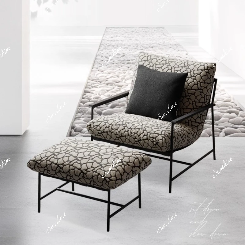 

Leisure, Italian light luxury fabric single chair metal foot living room small apartment