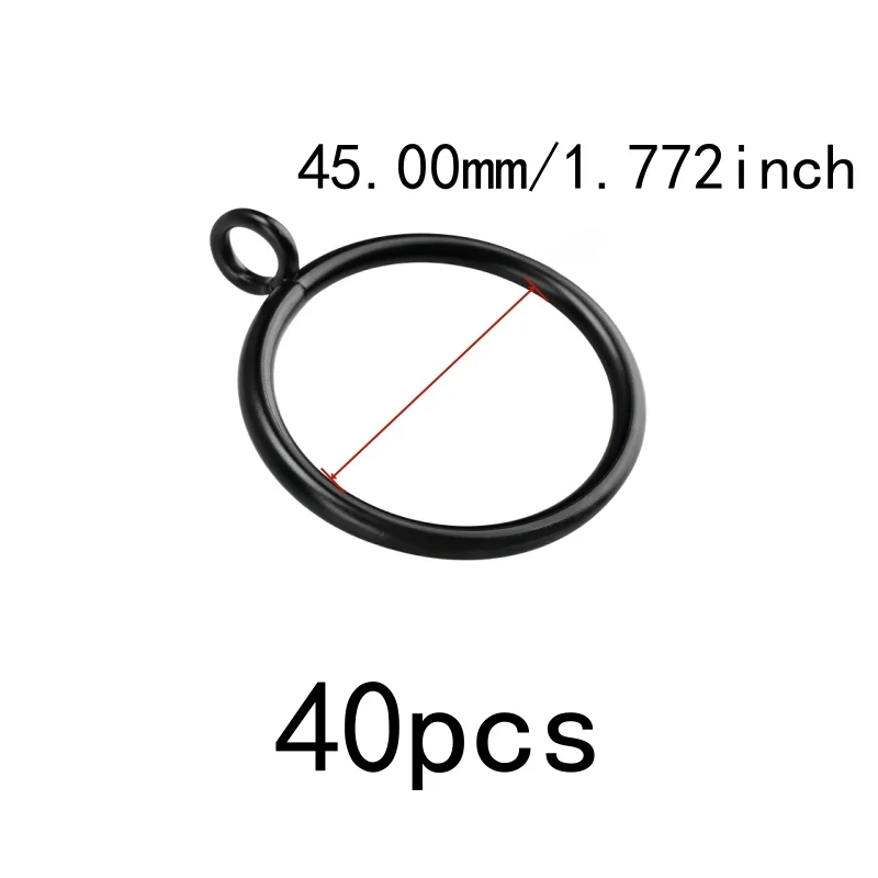 40 pcs 45mm Metal Window Curtain Rings, Easy Install and Smooth Sliding On Rod, ideal for Bathroom Shower Panel, Black