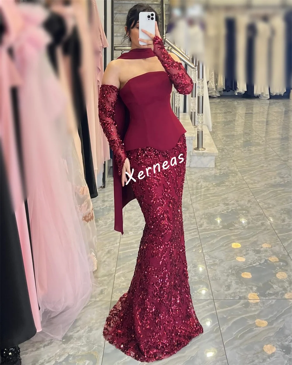 تخصيص جيرسي مطرزة حمالة حورية البحر الطابق طول مناسبة مخصصة المرأة فساتين السهرة الفاخرة أنيقة البريق #4