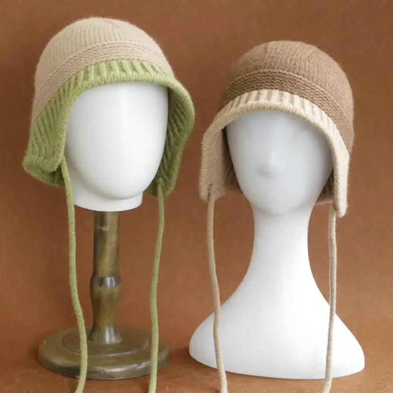 2026 Neue Y2K Herbst-Winter Warme Wollmütze für Damen, Modische Vintage Farbblock-Strickmütze mit Ohrenschutz, Vielseitige Faltbare Kappe – Detail 9