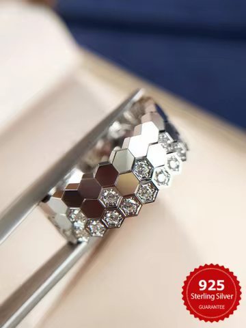 925 Sterling Silver Personality Simple Delicate Honeycomb Ring Set For Women Engagement Wedding Luxury High Quality Fine Jewelry