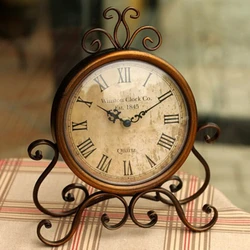 Vintage Retro Iron Ornament Battery Operated Silent Table Clock Home Bedroom Living Room Office Decor