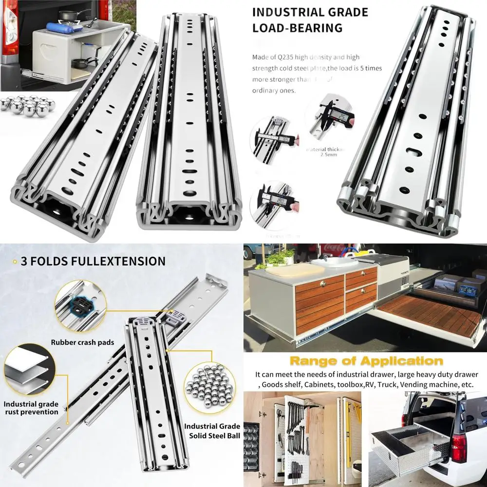 

Усиленные выдвижные направляющие (слайдеры) 12-60 дюймов с боковым креплением на шарикоподшипниках для нагрузки до 227 кг, 1 пара