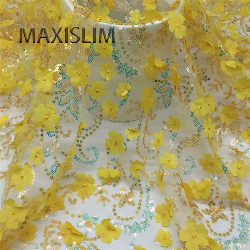 

NEW 3+5MM Mesh Sequin Fabrics 3D Embroidery Plum Blossom Fabric DIY Sewing Children's Dress Wide:125CM