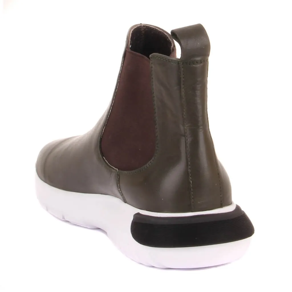 Vela Zipperless Lakers-Cáqui couro Botas Homens Chelsea