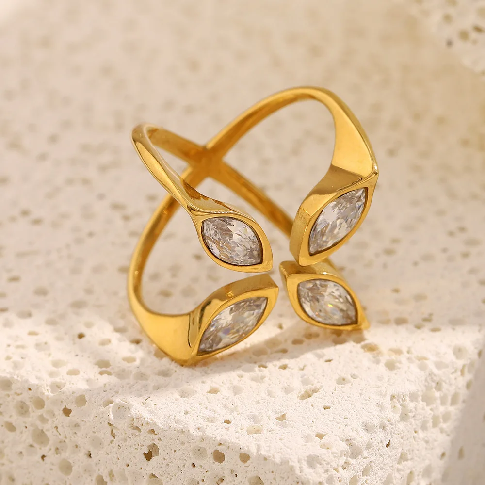 

Delicate Unique Design Geometric Open-End Rings For Women Adjustable Gold Color AAA CZ Zircon Inlay Wedding Jewelr
