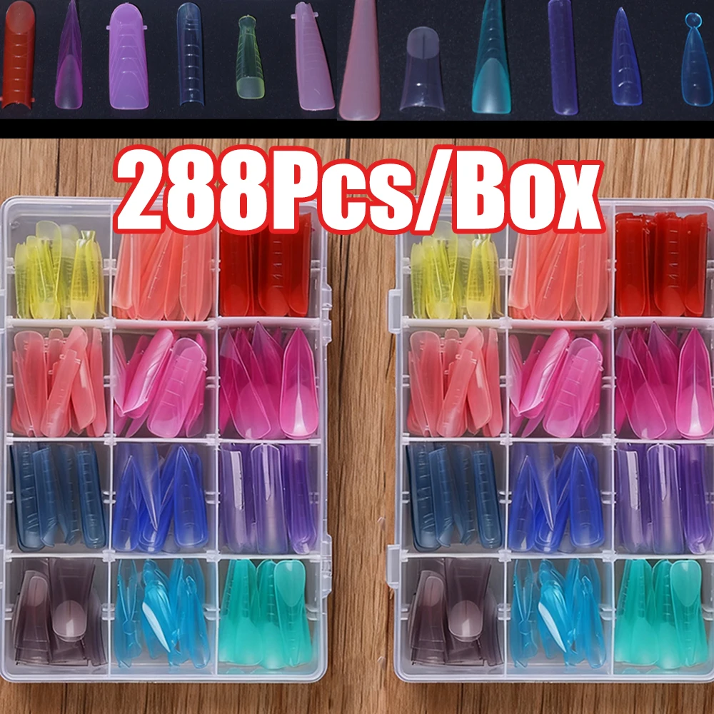 

12x24 шт. = 288 шт. красочные быстродействующие формы для ногтей, средние длинные насадки для наращивания ногтей Alond/Ballet/Coffin, полное покрытие, инструменты для накладных кончиков