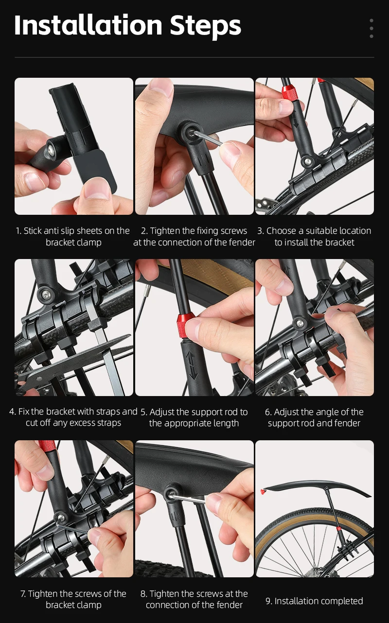WEST BIKING Fahrrad-Schutzblech-Set für vorne/hinten mit Schnellverschluss und Rücklicht für 26-29 Zoll Mountainbike-Zubehör – Detail 14