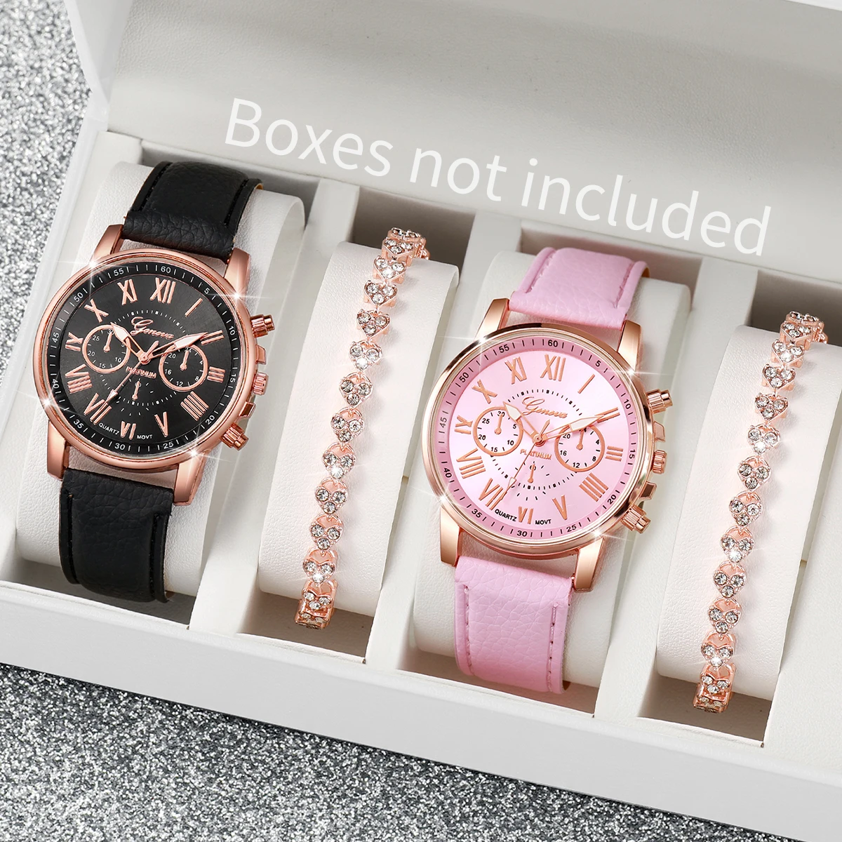 4PCS Luxury Women Watches Rhinestone Bracelet Set Fashion Leather Band Ladies Quartz Watch Relogios Feminino（Without Box）