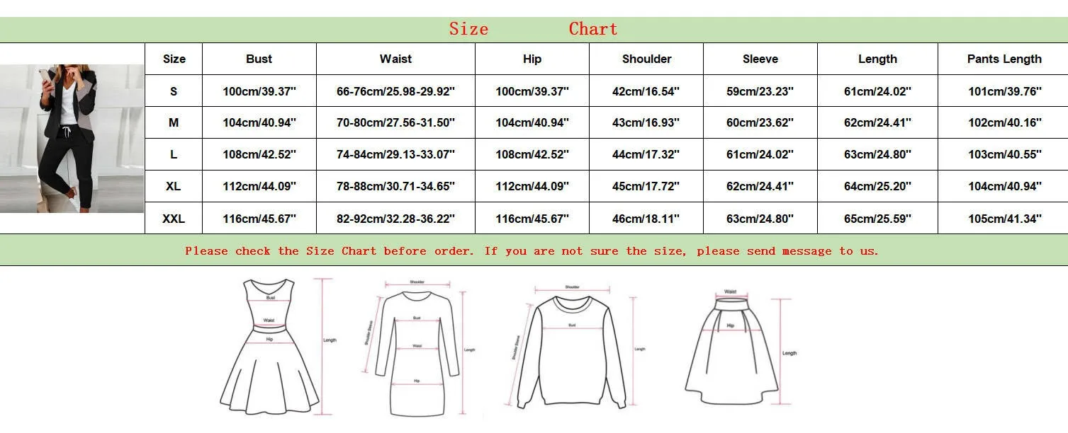 Women\'s Fashion Colour Block Print Two Piece Set Casual Long Sleeve Suit Jacket Drawstring Elastic Waist Slim Fit Pants Suit