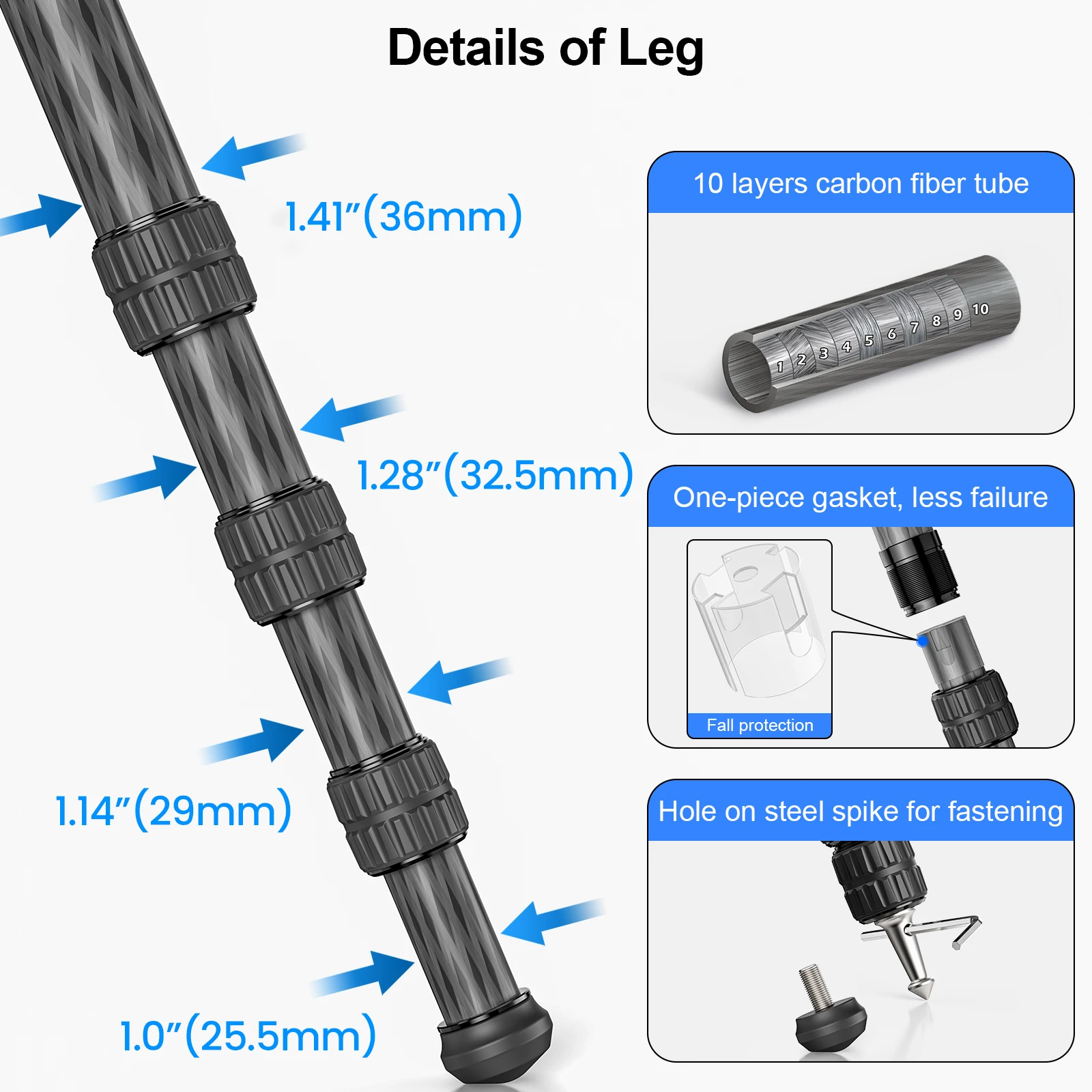 WEYLLAN trépied professionnel en Fiber de carbone trépied robuste 36mm Tube 35kg maxload bol trépied observation des oiseaux support de caméra NX8