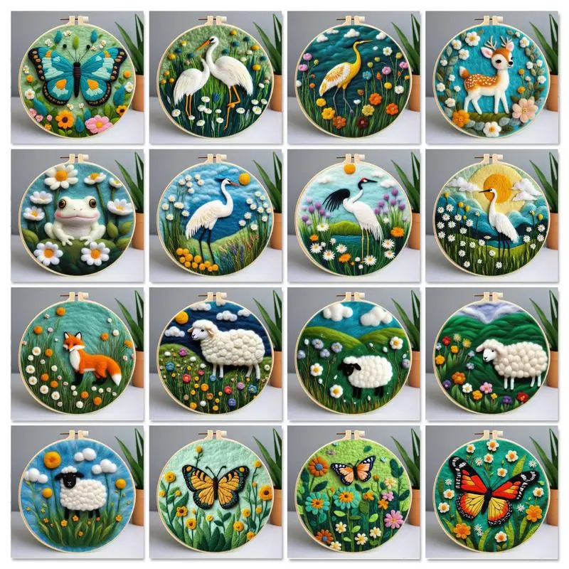 

GATYZTORY Animal Pattern DIY Wool Embroidery Kit Funny Creative DIY Wool Craft Needle Felting Painting Gift For Mom Friends