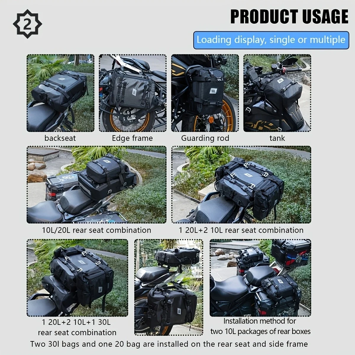 Motorcycle Top Box Bag Waterproof Cycling Backpack 6L-8L 10L 20L 30L Motor Side Saddle Pack Travel Luggage Box Accessories