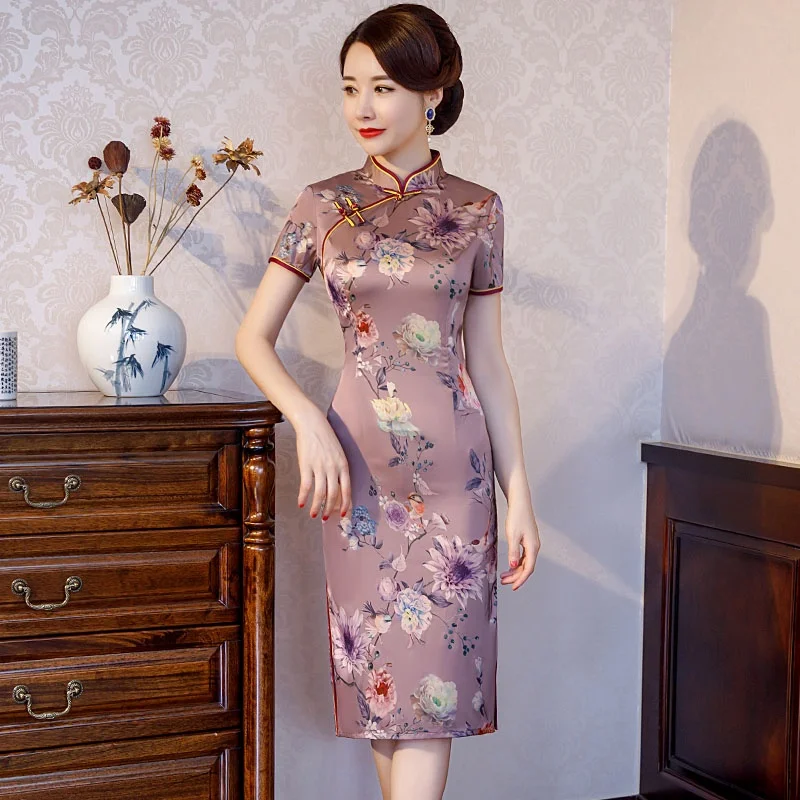 

Young Women's 2025 New Sle ort Dr Retro Chinese National Sle Small Size Summer Dr Floral Pattern Polyes...