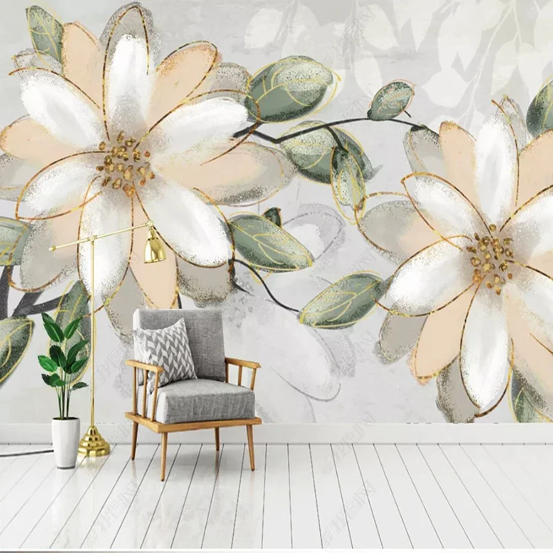 

Custom Any Size Wall Cloth Vintage Idyllic Hand Drawn Floral Photo Wallpapers Living Room Sofa Wall Home Decor 3D Large Mural