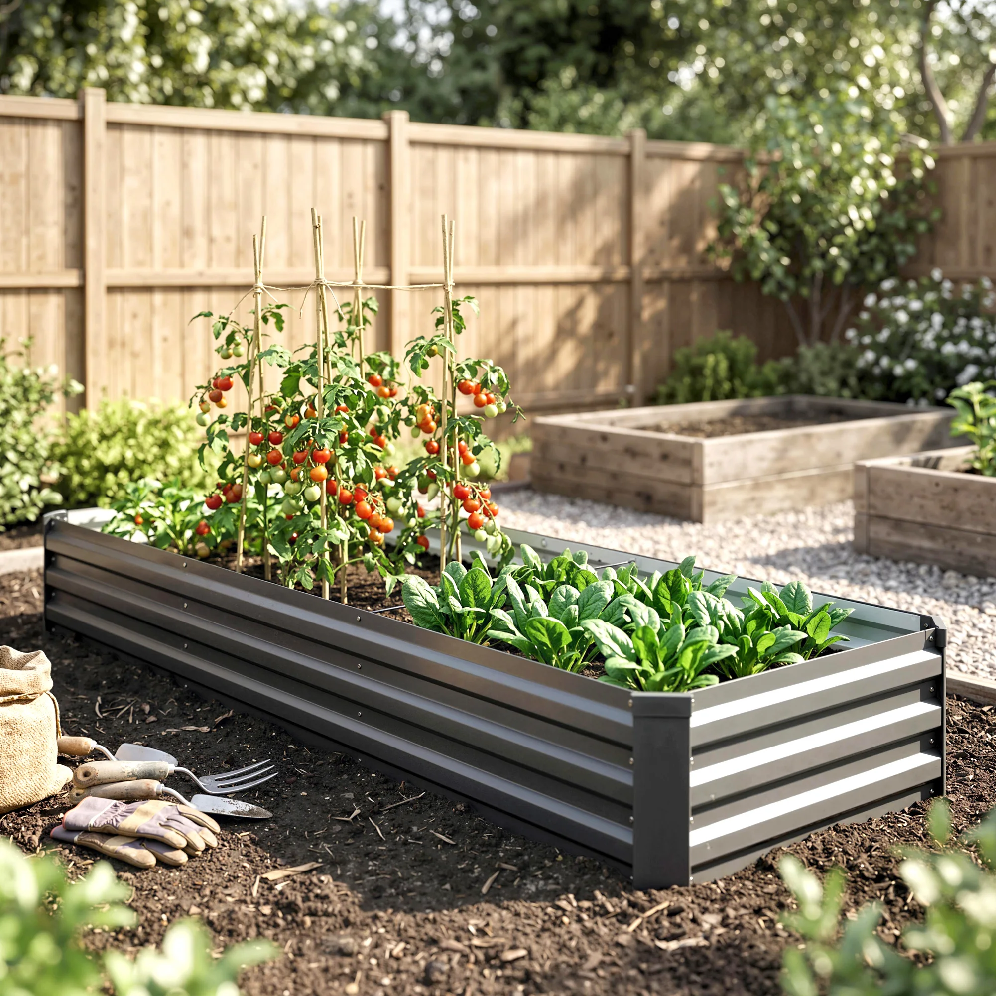 8x2x1ft Galvanized Raised Garden Bed Kit with Safety Edging for Flowers, Herbs and Vegetables, Dark Gray