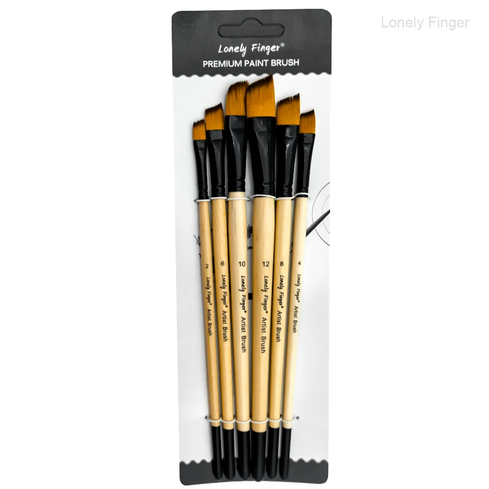 Angular Paint Brush, 6pcs Angular Tip Nylon Hair Handle Angled Paint Brushes Set Art Artist Professional Painting  for Acrylic,