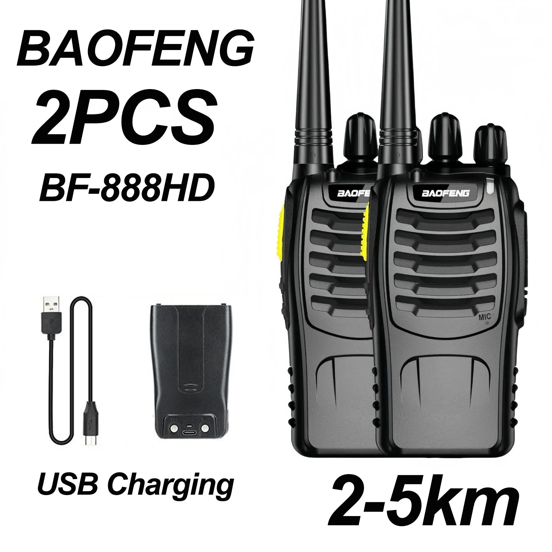

Baofeng 2Pcs BF 888HD Walkie Talkie USB Charging UHF 400 470MHz Long Range Two Way Ham Radios Transceiver for Hunting Hotel