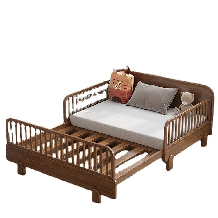 

Wangheng solid wood children's bed with guardrail boy bedroom girl princess splicing bed push-pull retractable bed crib