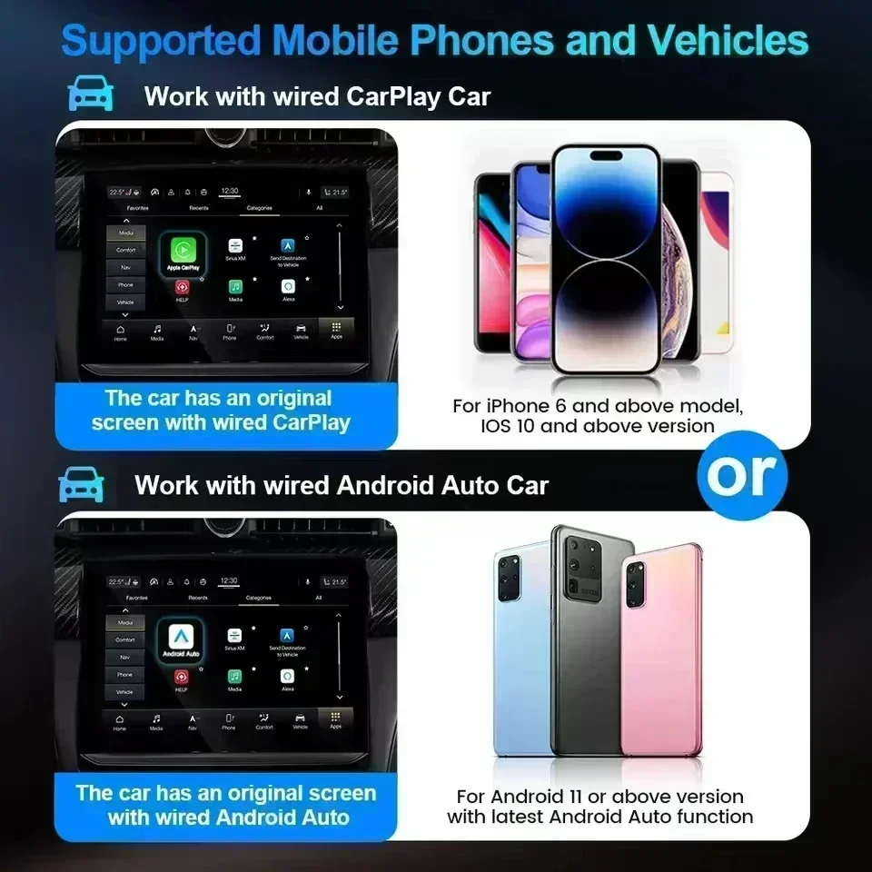 New Android 12 Mini Ai Box Wired to Wireless Carplay Android Auto 3In1 Adapter Car Smart Multimedia Box Built-in Youtube Nexflit