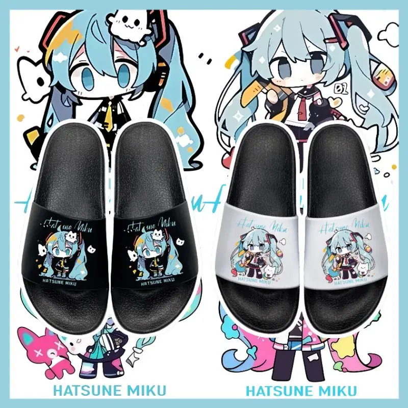 Zapatillas de baño Hatsune Miku para hombre y mujer, zapatillas suaves antideslizantes para interiores, zapatos informales de suela blanda para el hogar, chanclas de playa, regalos