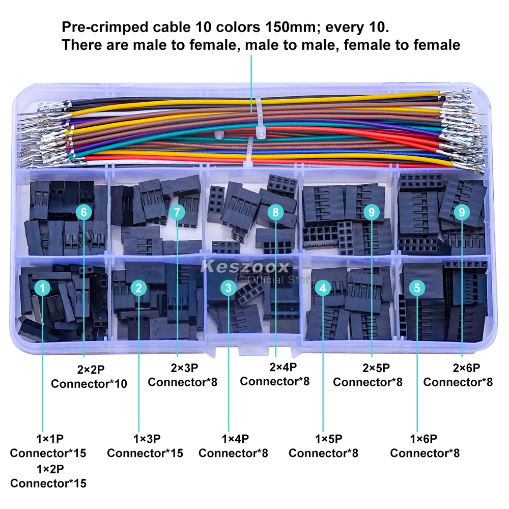 2.5mm Connectors Molex Dupont/5264/KF2510 2.54 Male Female Connectors Housing with Pre-crimped Cable Molex Connector Kit