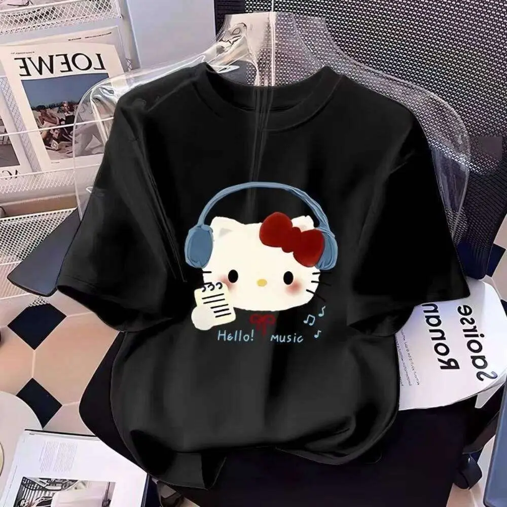 Sanrio Hello Kitty Korea Sleeves Printed Couple T-shirt for Women Men Summer Short Sleeve Cotton Tees Casual Streetwear Y2k Tops