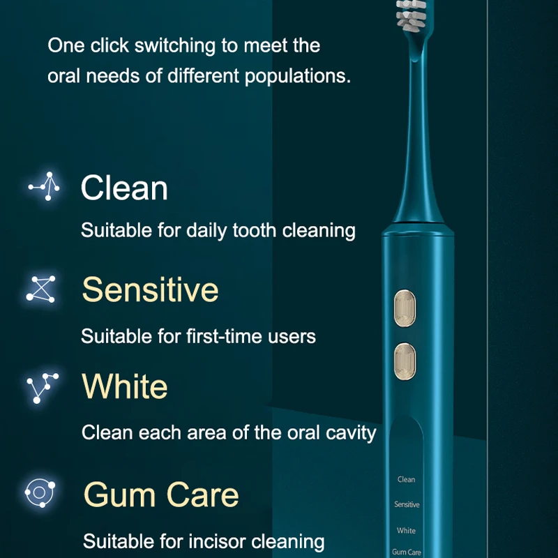 Ultrasonic Electric Toothbrush Rechargeable for Adults Smart Timer Electronic Sonic Tooth Brushes IPX7 Waterproof Deep Cleaning