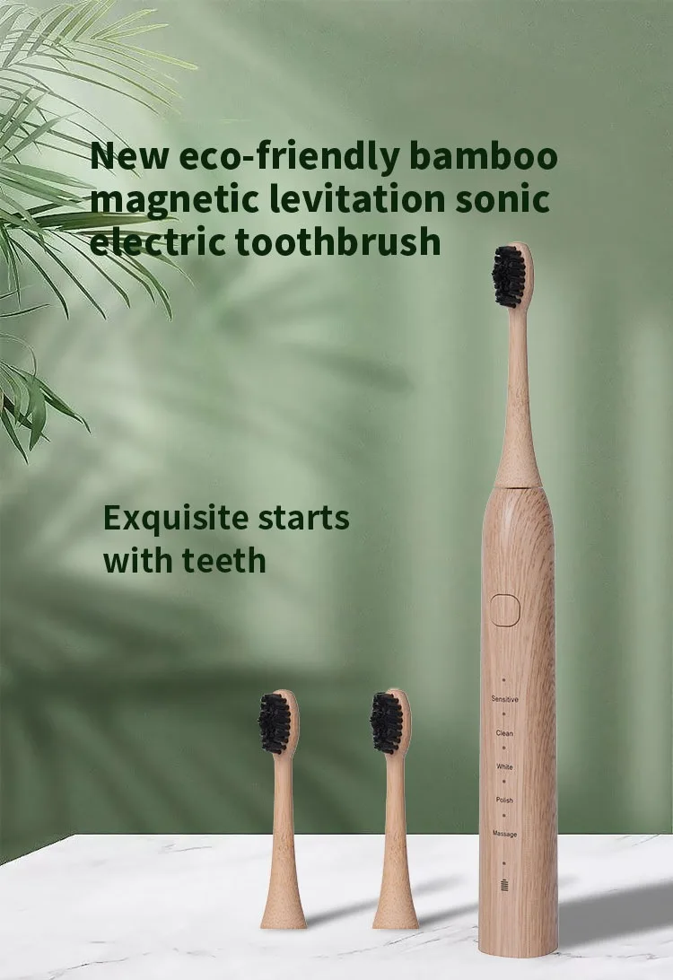 Sonic Electric Toothbrush Eco-friendly Bamboo Smart 5 Mode USB Fast Charge IPX7 Waterproof Soft Home Teeth Whitening Gift Set