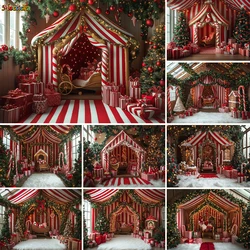 Christmas Candy Cane Tent Background Photography Xmas Gifts Sleigh Pine Tree Gift Backdrop Decor Kids Indoor Winter Photobooth