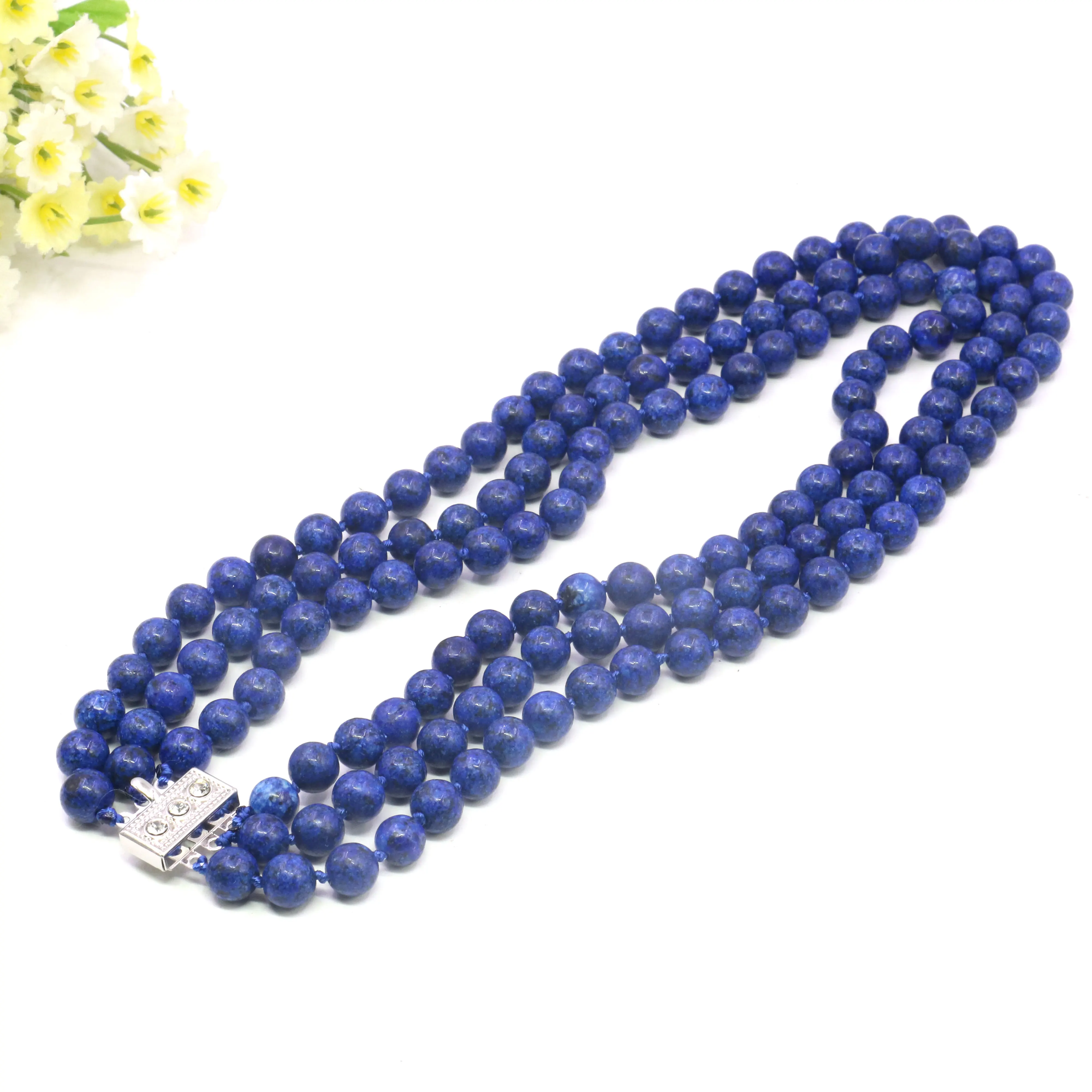 3 rows 8mm lapis lazuli necklace bracelet earring sets DIY Jewelry Sets Fashion Jewelry Making Design Gifts For Girl Women xu65