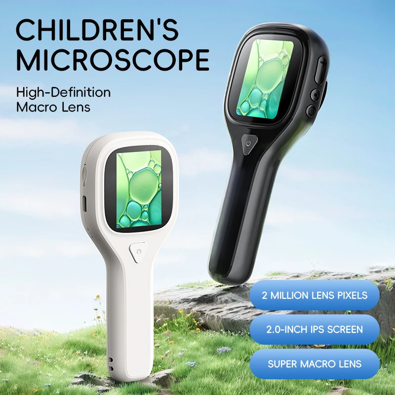 Microscope for Kids Children Microscope with 2 inch Screen 200x Zoom Mini Handheld Microscope Camera Christmas Birthday Gifts