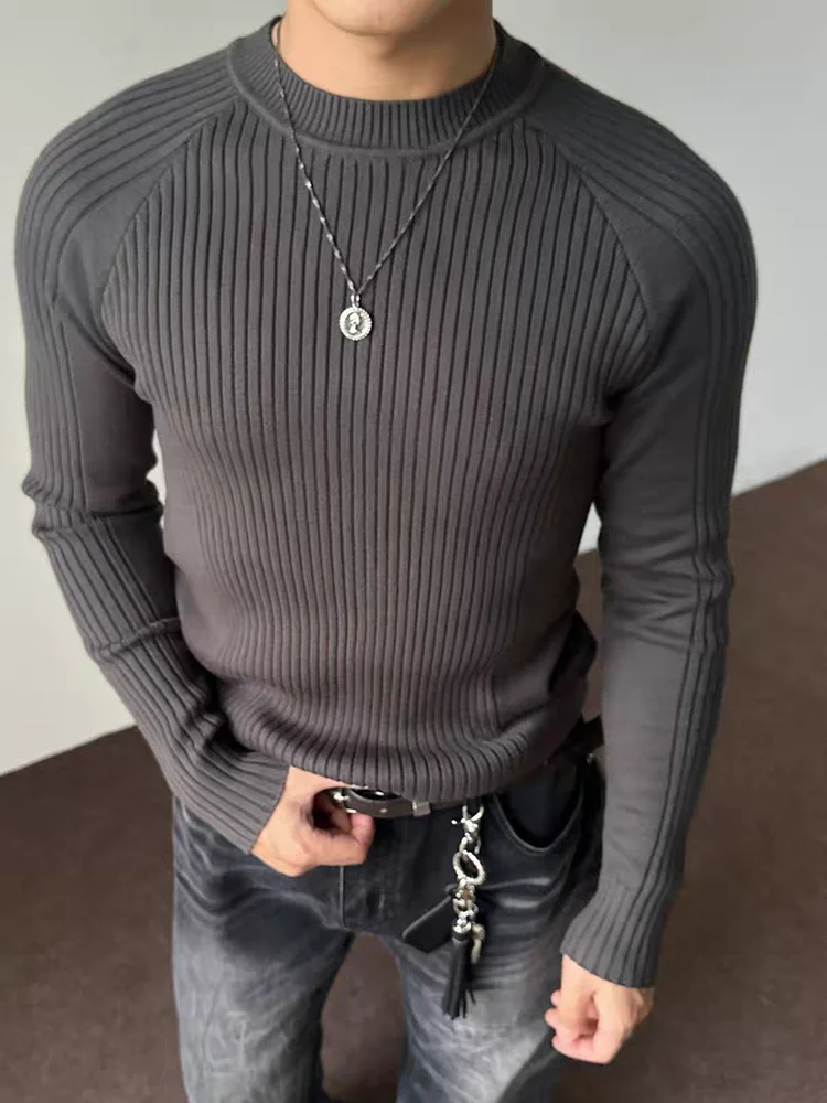 

Мужской трикотаж Long Sve Slim Fit в американском стиле ретро, эластичный свитер с глубокими глазами, повседневный свитер высокого класса