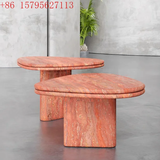 

Irregular Coffee Table Customized Modern Luxury Red Travertine Wooden Side Table for Dining Living Room Panel Style