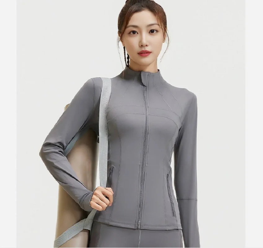 New Women's Long Sleeved Yoga Sports Fitness Jacket Fashion Stand Up Collar Zipper Coat Quick Drying Breathable Slim Jackets