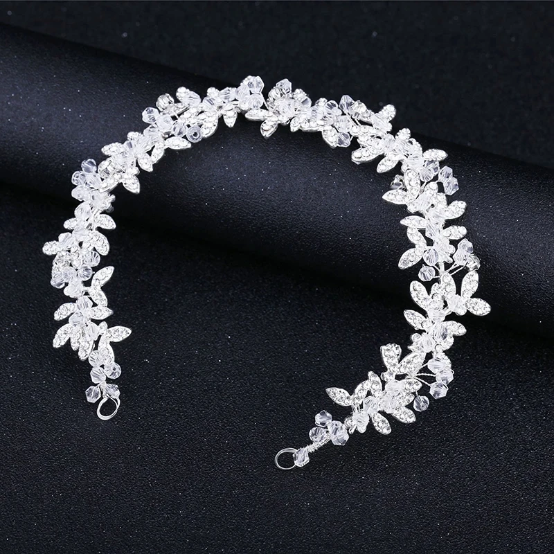 Hot Sale Ladies Silver Color Crystal Bridal Wedding Tiara Accessories Flower Pearl Crystal Chain Headband Hair Clip Comb Jewelry image 2