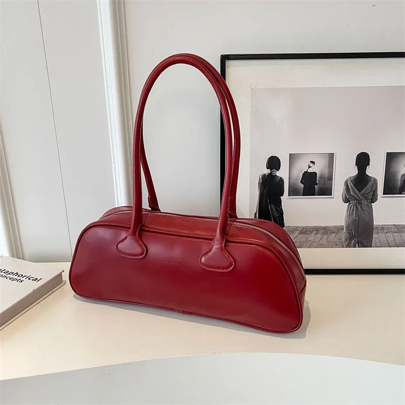 Meet You Autumn Vintage Large Capacity Zipper Shoulder Bag for Women New Trend Office Lady Underarm Bag Female Commuter Handbag