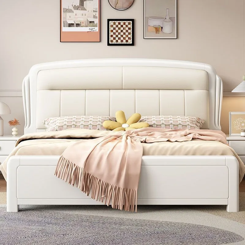 Purple gold sandalwood full solid wood bed leather soft bag queen bed white oil household master bedroom double wedding bed