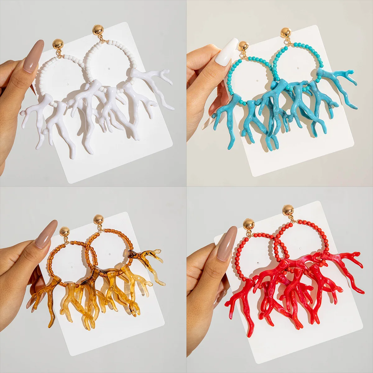 موضة المرجان الأحمر أقراط للنساء أنيقة تقليد اللؤلؤ نجم البحر أقراط بوهيميا الصيف الشاطئ مجوهرات الإكسسوار