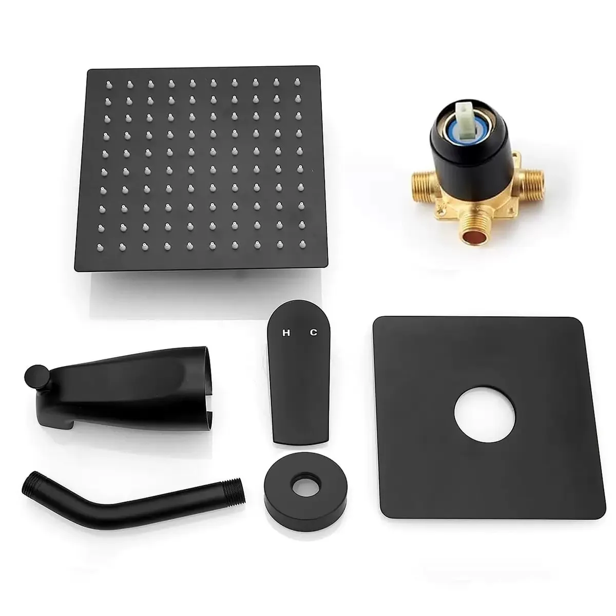 Bathroom Shower Head 10 inch Big Rainfall Shower Faucets Accessory Top Square Brass Ultra-thin Shower Head Set 4