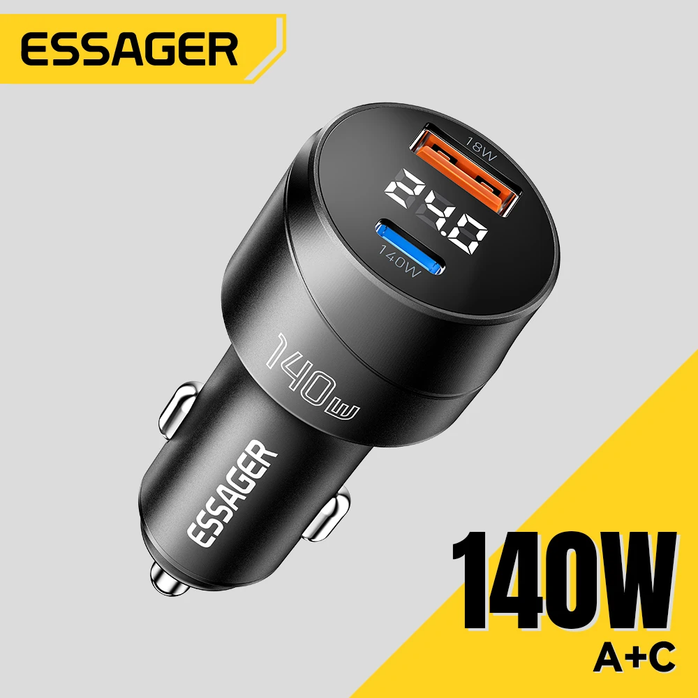 Essager 140W Car Charger PD 3.1 Fast Charging Quick Charge 4.0 For Macbook Pro Laptop USB Type C Car Phone Charger For iPhone 16
