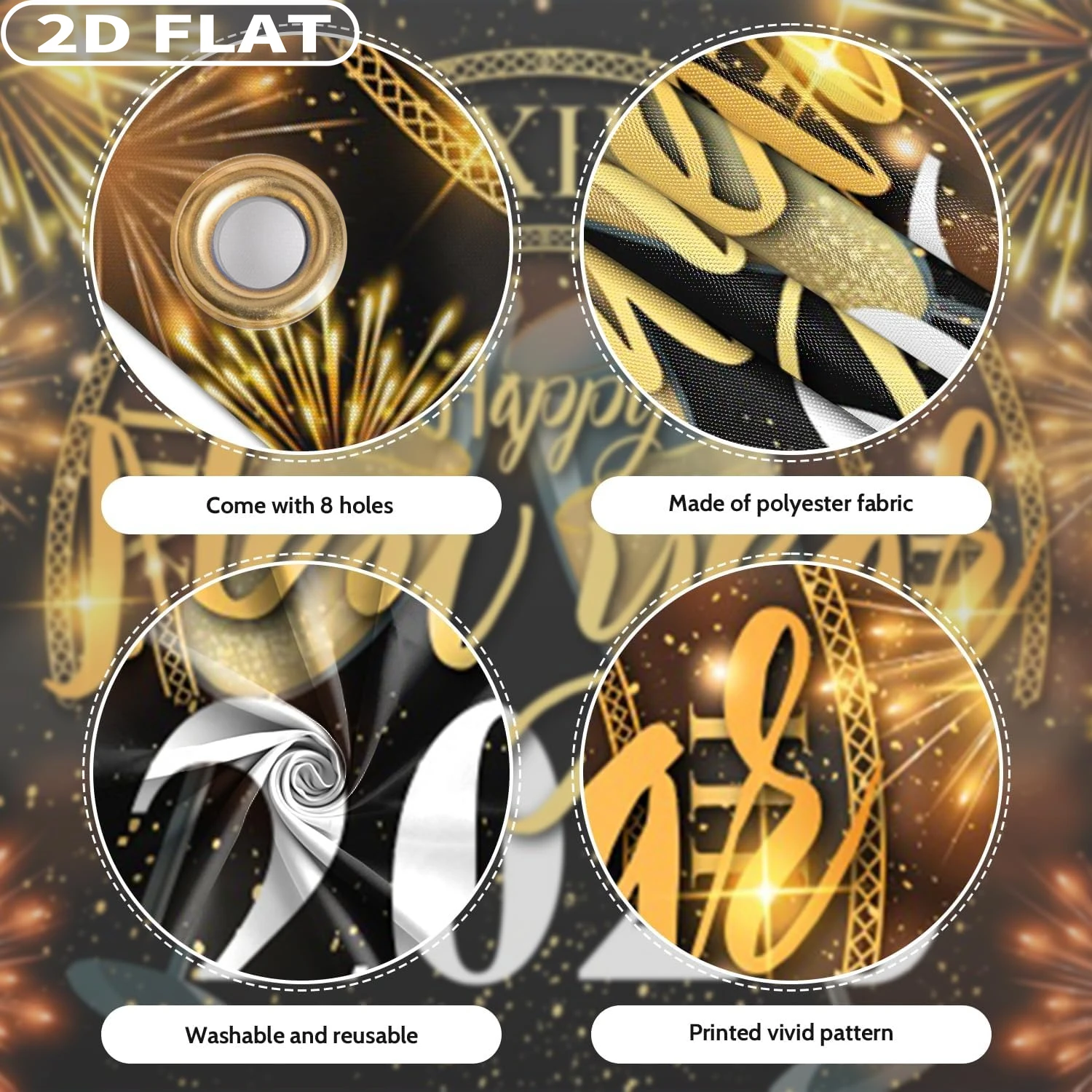 1 قطعة 6x13ft السنة الجديدة 2026 حفلة باب المرآب ديكور البوليستر الذهبي الكلاسيكية ساعة الشمبانيا نظارات تألق غطاء باب المرآب #6