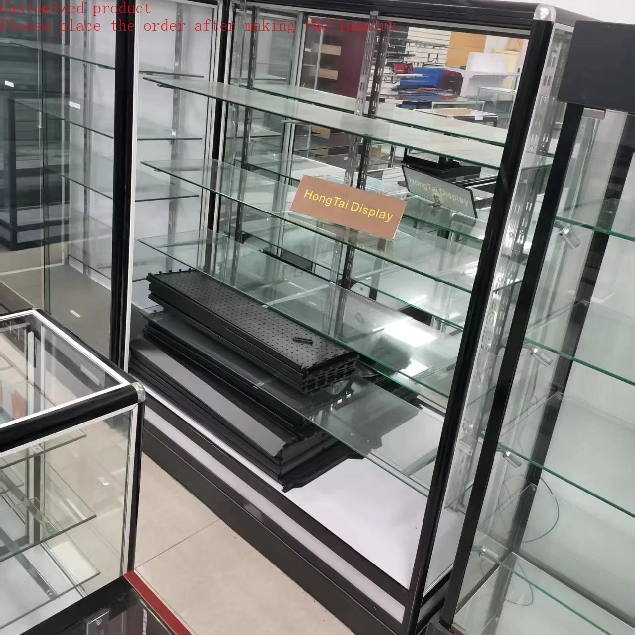 

Custom.Full Vision Tall Cabinet Mirror Slat Wall Backing Smoke Shop Display Store Fixture Black Aluminum Retail Tobacco Fixtu